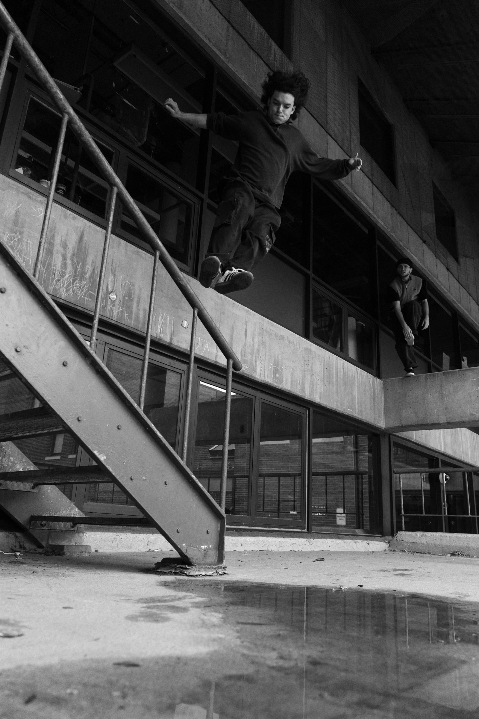 Max Lee Pottie breaking the jump to the rail with Lucas Begin visible in the background